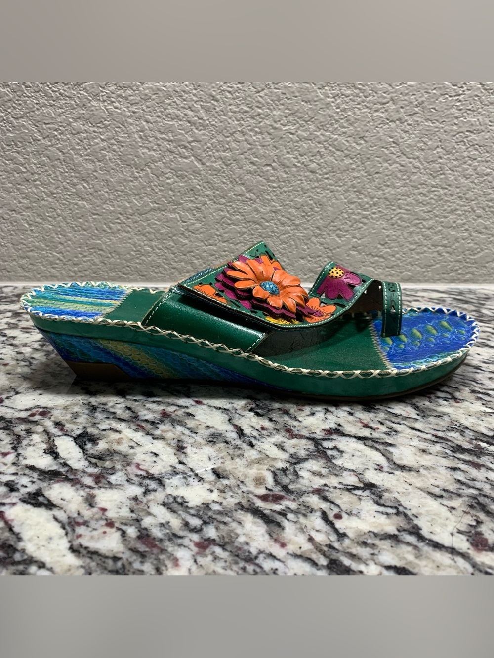 Spring Step L'Artiste Slide Sandal Womens 41  Vardi Mint Leather Platform Flower - Picture 6 of 11